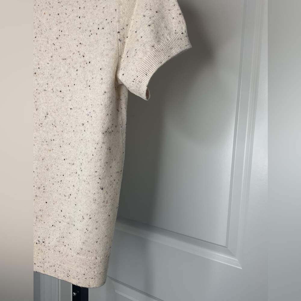 Everlane Cashmere Short Sleeve Sweater, Bone with Black and Peach Confetti, S - Picture 3 of 8